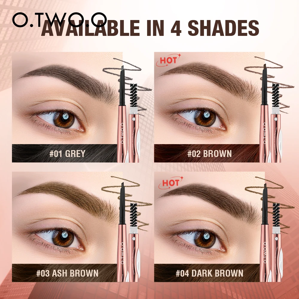 O.TWO.O Eyebrow Pencil 3 in 1 Fine Precise Brow Definer Waterproof Natural  4 Colors Brown Eye Brow Pen With Eyebrow Trimmer