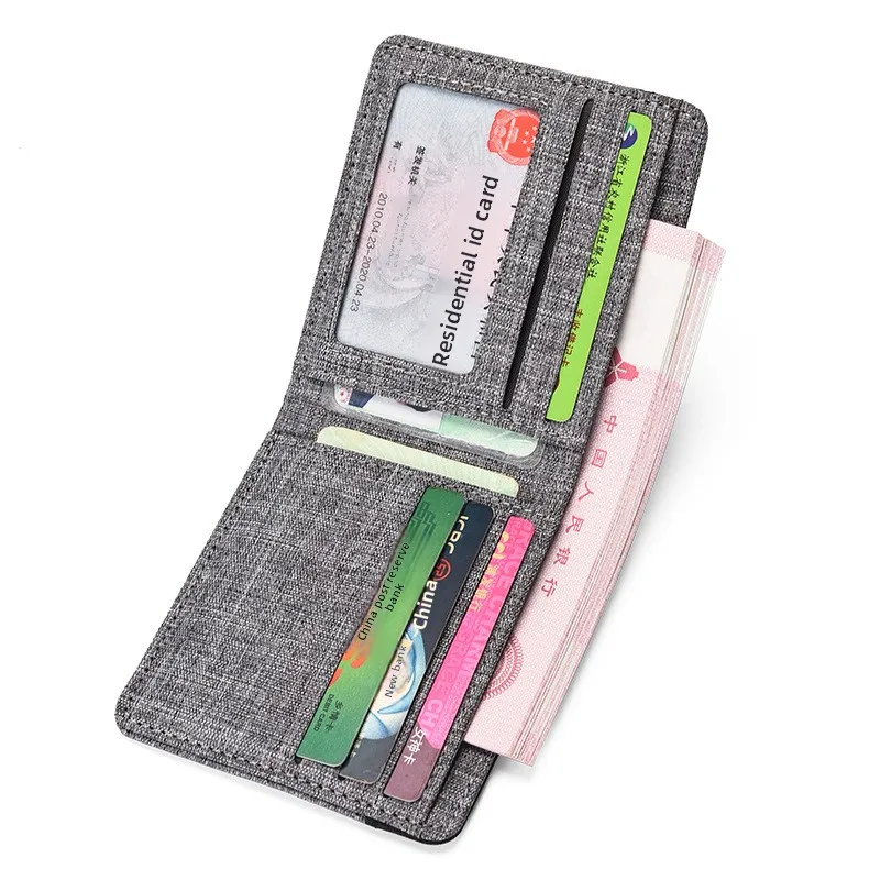 Men's short canvas wallet, student ultra-thin niche wallet, simple and can hold driver's license, men's wallet