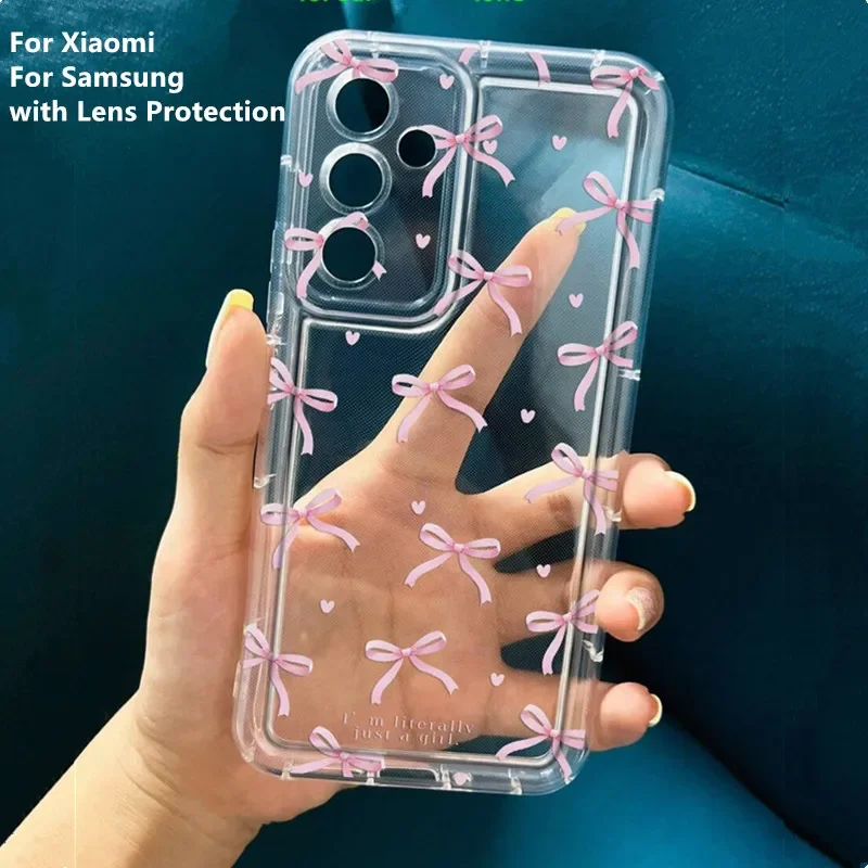 Chic Pink Heart Bow Airbag Anti-Fall TPU Phone Case