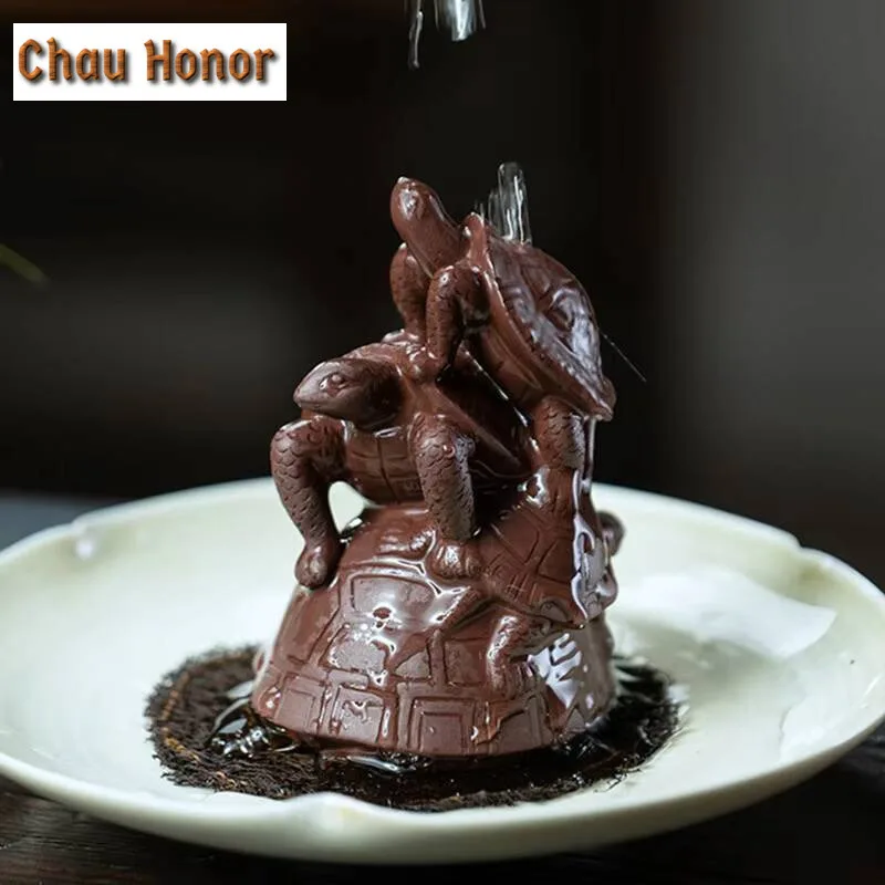 Yixing Handmade Purple Clay Tea Pet Chinese Longevity Turtle Statue Ornaments Sculpture Tea Figurine Tea Set Decoration Art