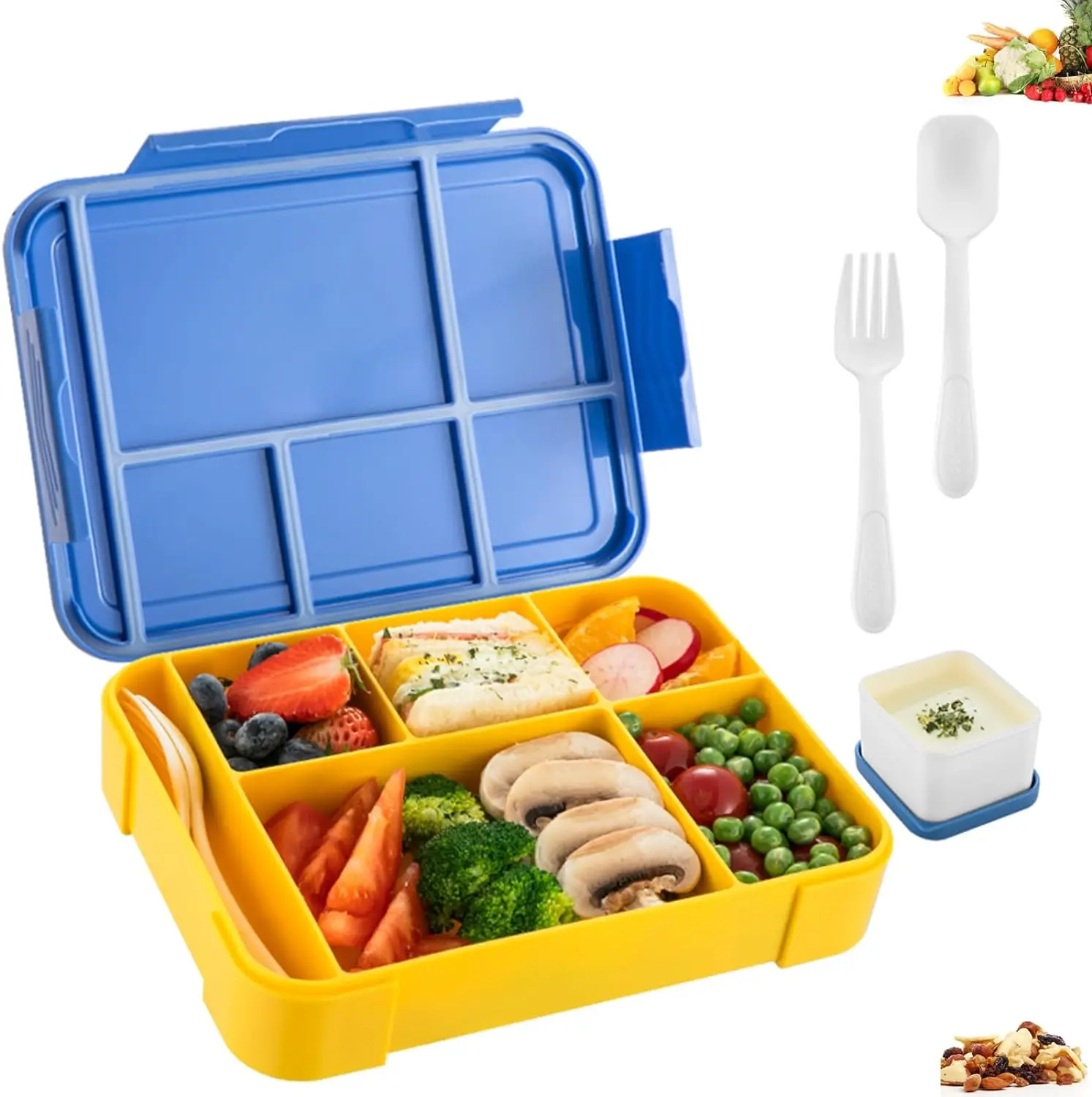 Portable Leak-Proof Bento Lunch Box with Tableware - 6 Compartments
