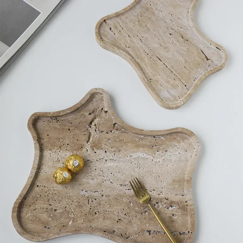 Natural Travertine Irregular Fruit Tray Design Ornament Creative Home Bathroom Desktop Jewelry Cosmetics Storage Tray Decoration 3