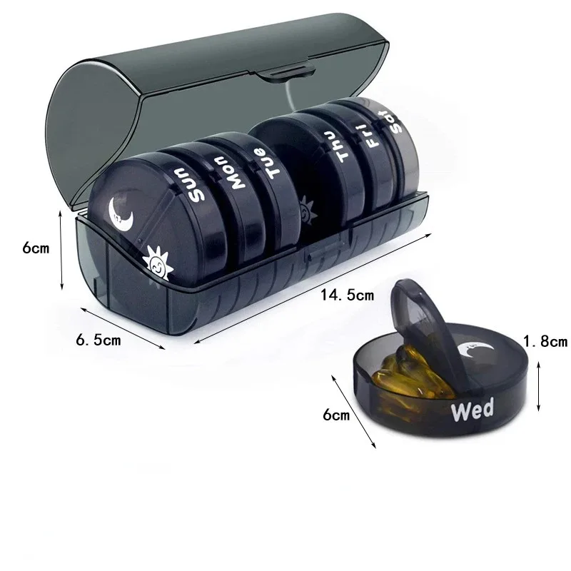 Seven-day 14-compartment Color Pill Box Easy To Carry Multi-functional Compartment Pill Box Waterproof Sealed Compartment