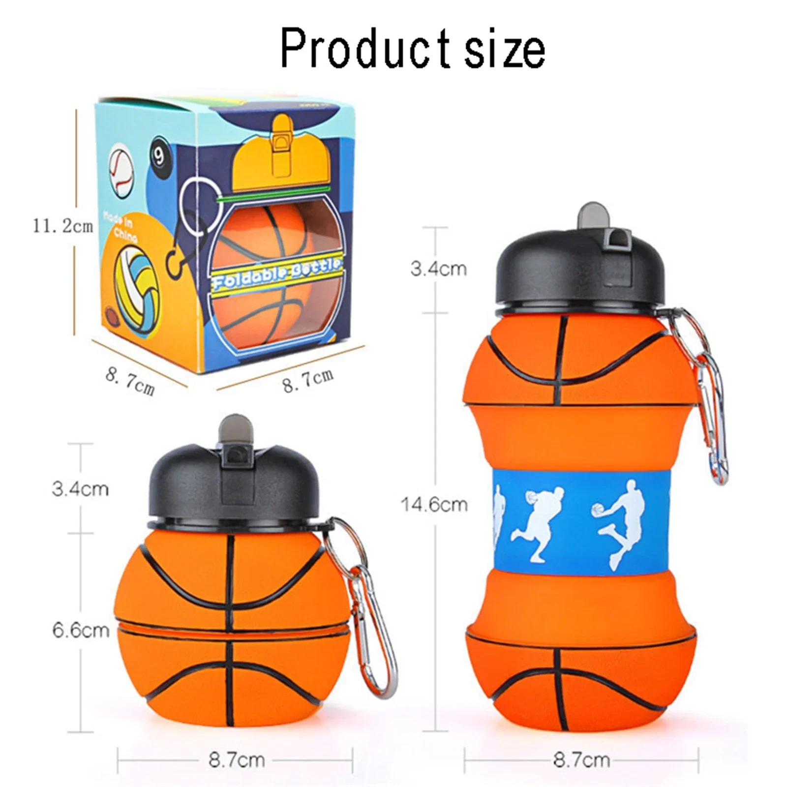 Outdoor Sports Fold Water Bottle Football Basketball Tennis Golf Leakproof Portable Silicone Kettle Travel Children Adult Bottle