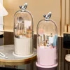 360° Rotating Makeup Brush Organizer with Dust-Proof Lid Plastic Cosmetic Storage Box for Brushes, Lipsticks,Eyebrow Pencils 1