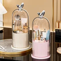 360° Rotating Makeup Brush Organizer with Dust-Proof Lid Plastic Cosmetic Storage Box for Brushes, Lipsticks,Eyebrow Pencils 1