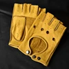 Leather Gloves Men's Half Finger Fitness Sports Driving Anti-skid Strong Wear-resistant Driving Retro Motorcycle Sheepskin Glove 1