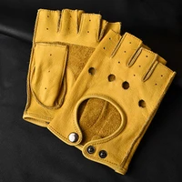 Leather Gloves Men's Half Finger Fitness Sports Driving Anti-skid Strong Wear-resistant Driving Retro Motorcycle Sheepskin Glove 1