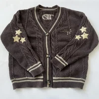 Handmade Long Sleeves Loose Women Red Star Embroidered Cardigan Holiday Tops Christmas Warm V-neck Knitted Sweater Women 2025 2