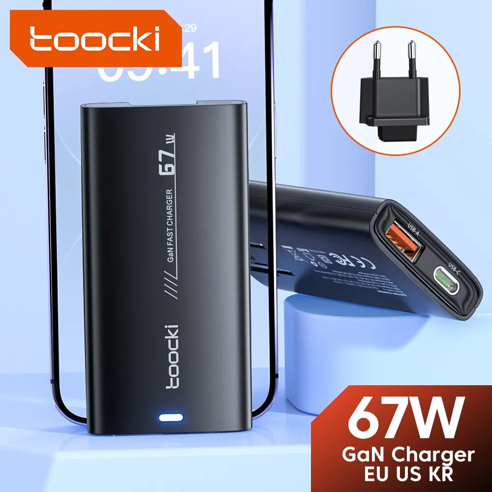  Toocki 67W Portable GaN Charger Tablet Laptop High Speed Fast Charge USB Type C Phone Charger For iPhone Xiaomi 13 12 Cell Phone 