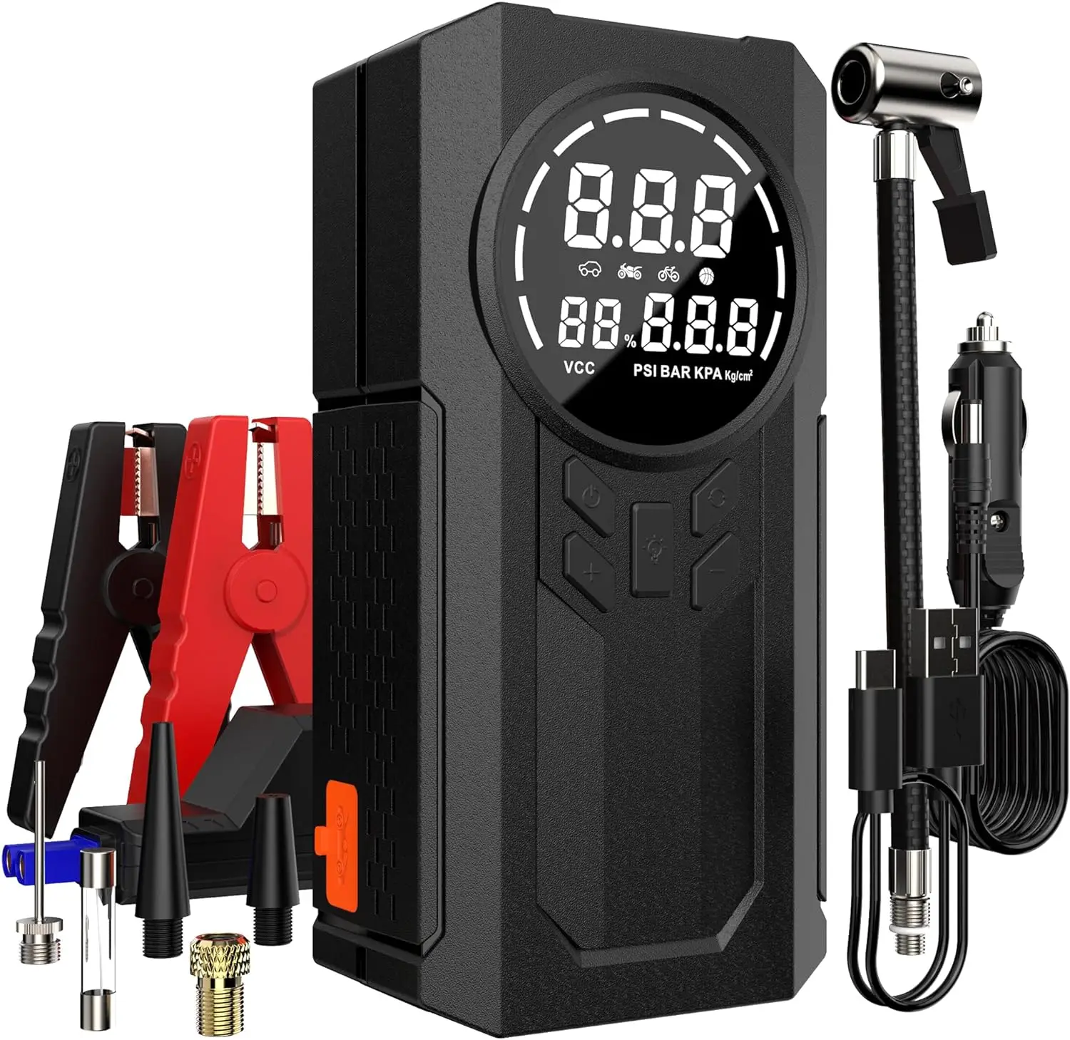 Jump Starter with Inflator Wireless Car Tire Inflator Inflating Pump Portable Auto Stop 150PSI Emergency Power Supply