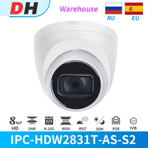 Buy Dahua IP Camera 8MP Surveillance Camera 4K IR PoE Dome Built-in MiC IPC-HDW2831T-AS-S2 CCTV Security Cameras SD Card Slot