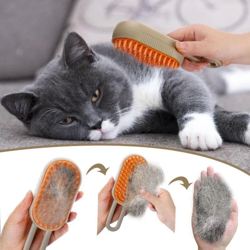 3 In 1 One Button Steam Spray Pet Foldable Rotatable Massage Brush For Cat Dog Removal Bath Floating Hair Grooming_voghion.com