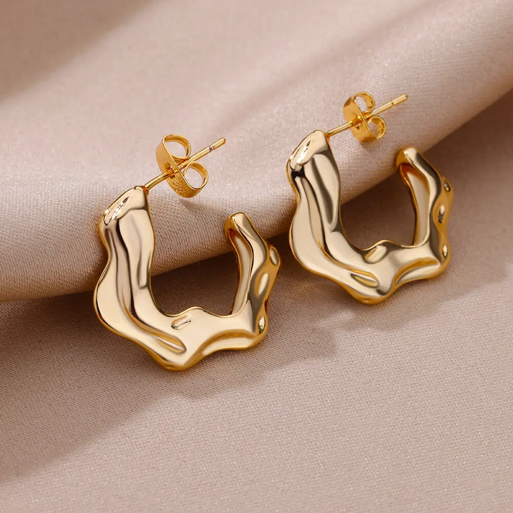Irregular C Shaped Earrings Stainless Steel Geometric For Women