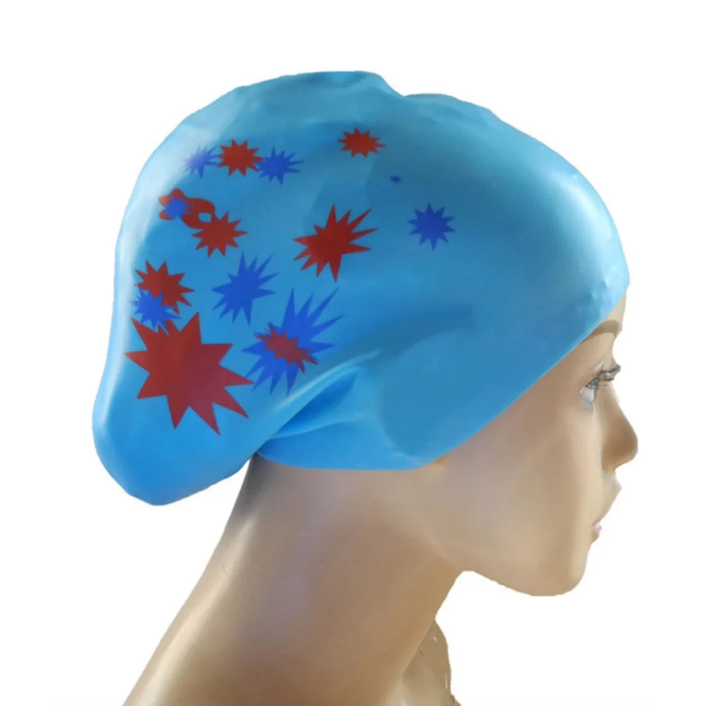 Large Size Long Hair Swimming Cap New Star Pattern Silica Gel Silicone Swimming Cap Elastic Waterproof Swim Gear Lady 3