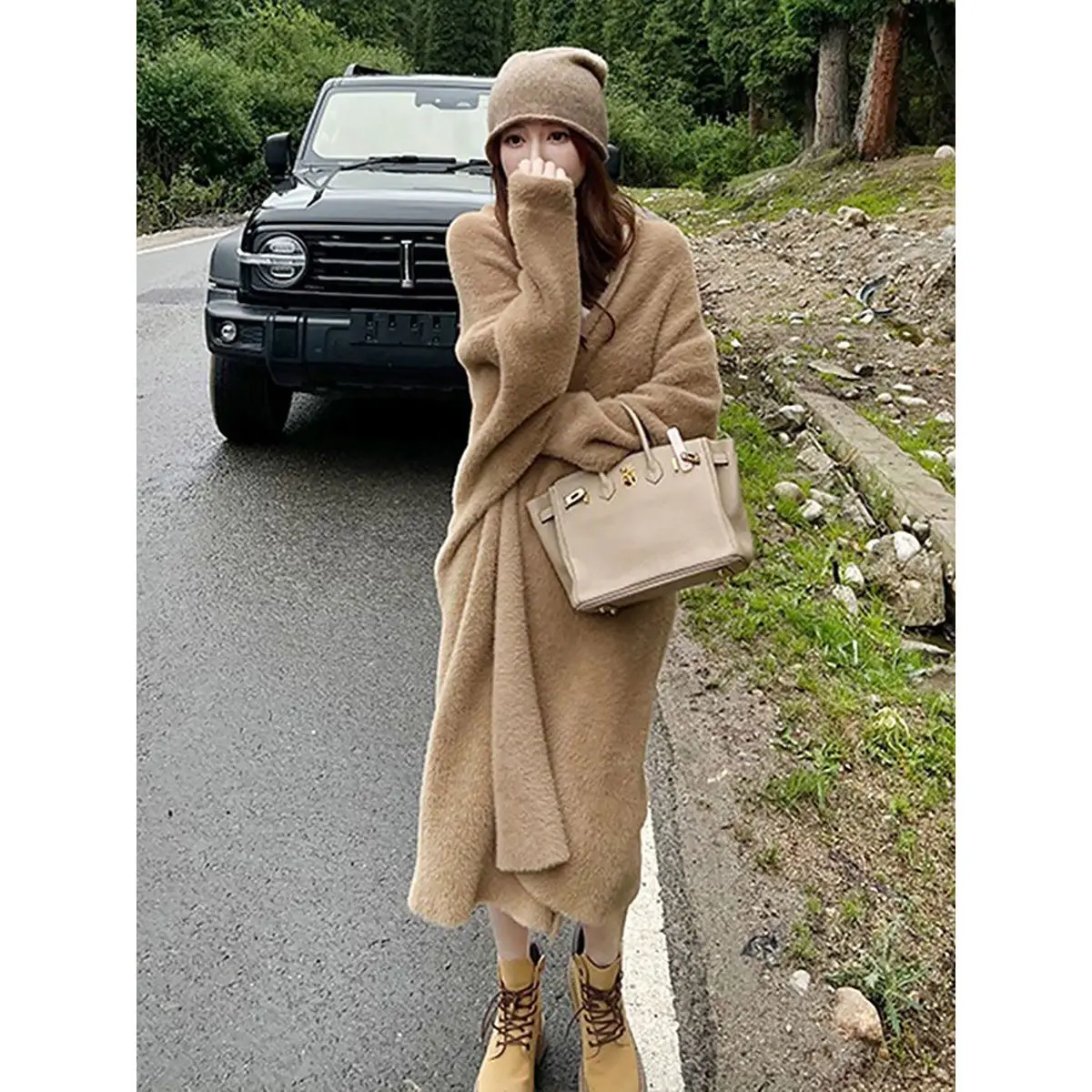 

2023 Women's Autumn Winter New Long Knitted Cardigan Coats Female Solid Color Loose Overcoats Ladies V-neck Sweater Jackets W341