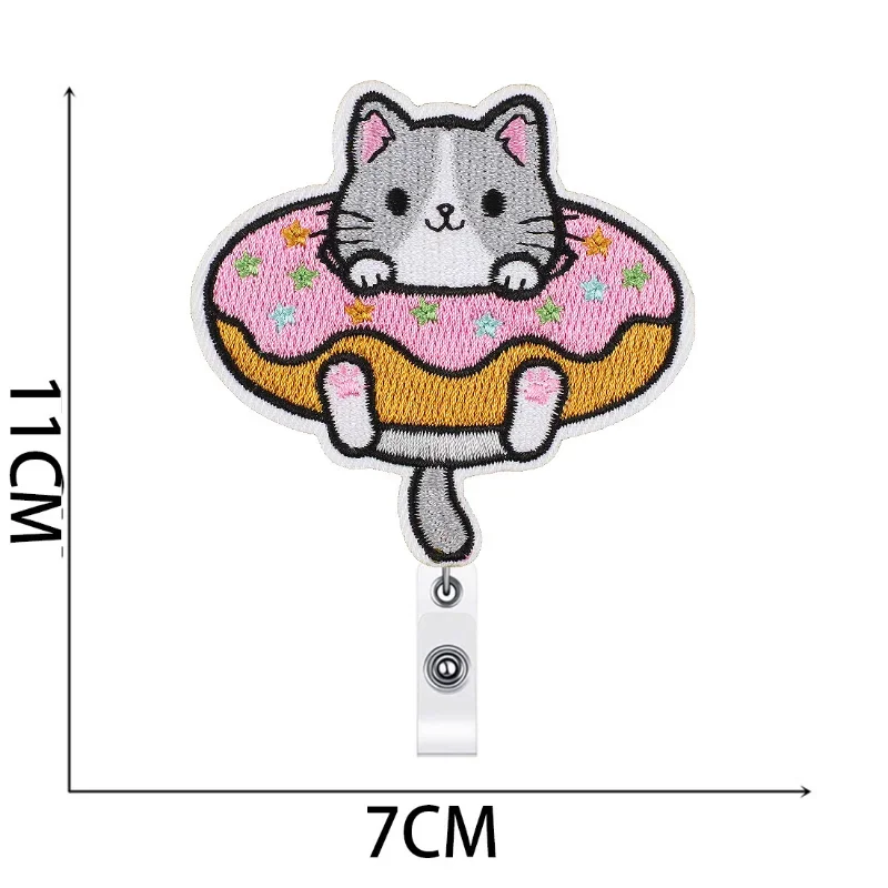 

Cute Embroidery Cat Badge Reels Cartoon Cat Patch Retractable Badge Reels Office Work Card ID/IC Card Holder