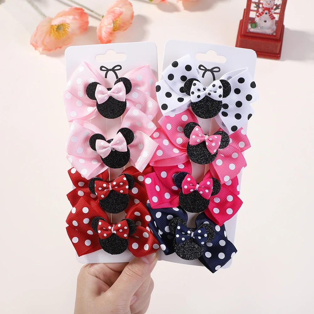 Hair Accessories Baby Girl Polka Dot Bow Hair Clips 4Pcs/lot For Hair kids Cartoon Hairpins Gift Set