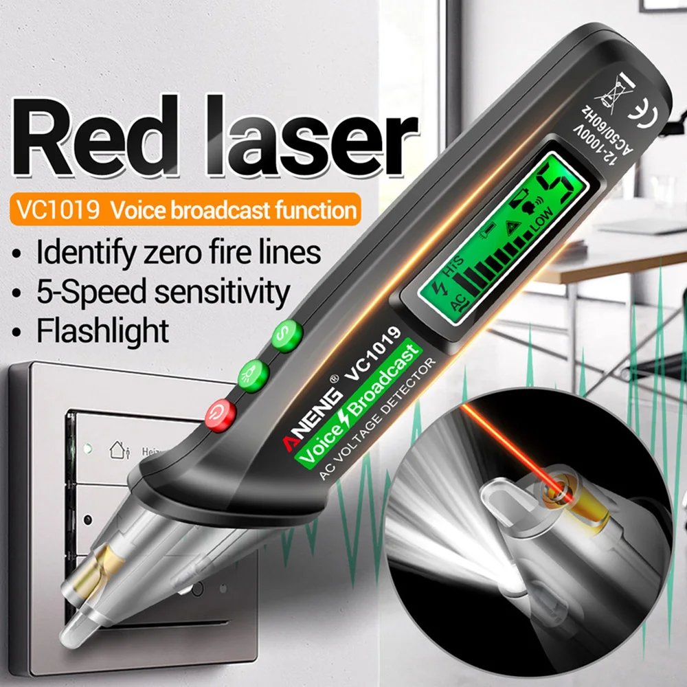 VC1019 12V1000V Intelligent Voice Broadcast Tester Pen Infrared Sensor Positioning Voltage