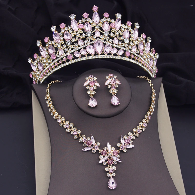 Crystal Crown Necklace Earring Sets Luxury Bridal Jewelry Sets for