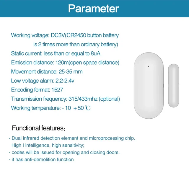 PGST 68R Wireless Magnetic Sensor Door Window Alarm System RF 433MHz Codification Mode Home Security 5