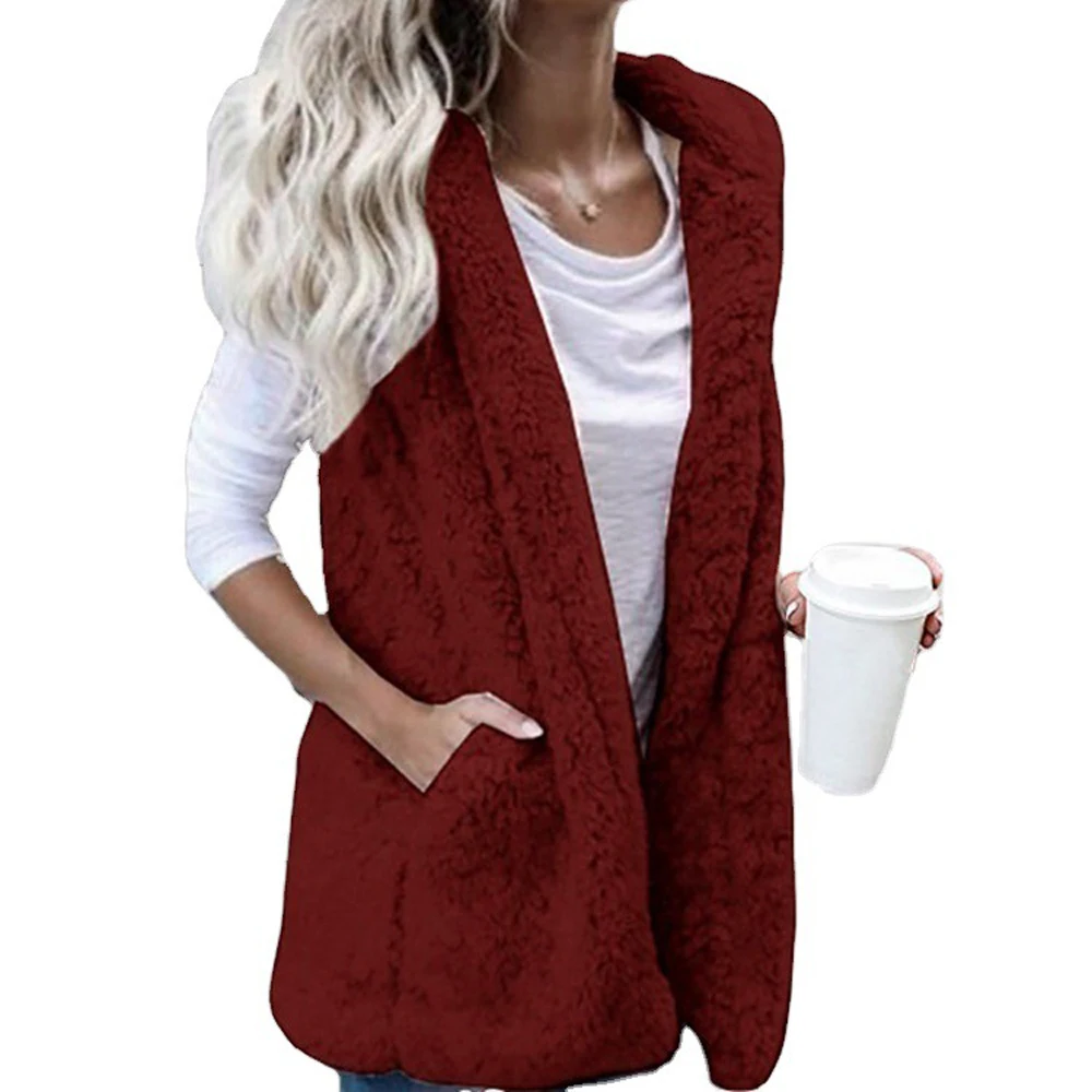 Women Summer Sleeveless Fleece Coat Long Loose Waistcoat