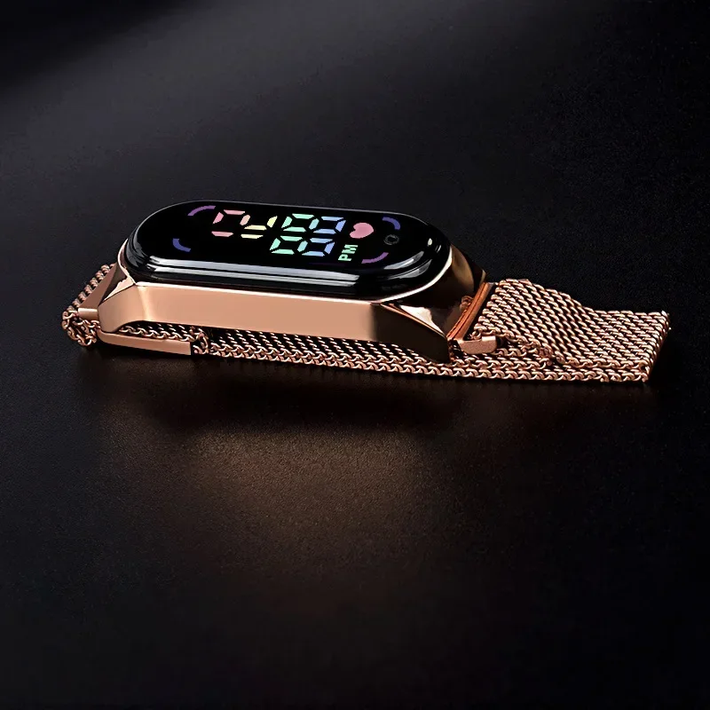 Womens Watch LED Magnetic Watchband Strap Waterproof Touch Feminine Fashion Digital