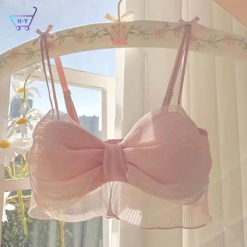 Bow Knot Underwear Women's Small Chest Gather No Steel Ring Thin Lace