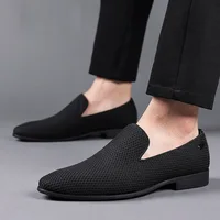 Mens mesh fabrConcise Shoes Men's Business Dress Pointy Plaid Black Shoes Breathable Formal Wedding Shoes Men Zapatos Hombre 1