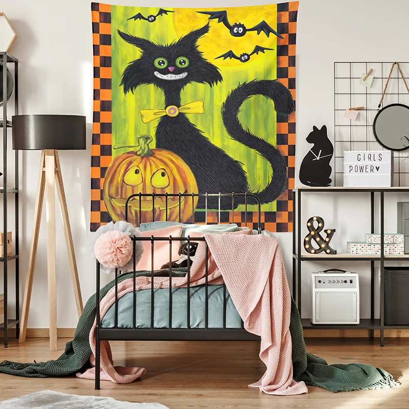 

Small Size Halloween Pumpkin Cat Pattern Print Tapestry 1 Piece