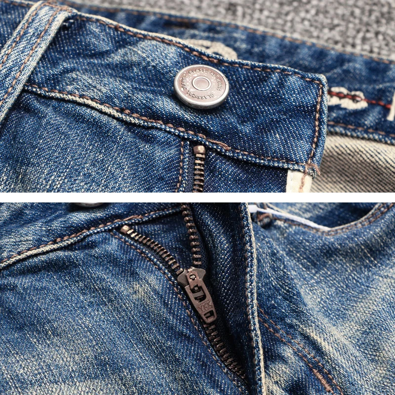 Italian Style Fashion Men Jeans Retro Blue Elastic Slim Fit Ripped Jeans Men Casual Stretch Trousers Vintage Denim Pants Hombre