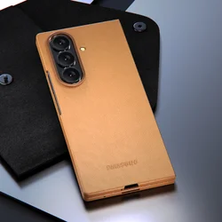 Premium Genuine Leather Shockproof Back Cover with Textured Design for ZFold8 (Brown)