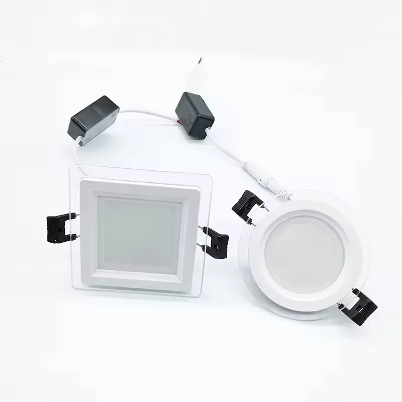 LED 패널 다운라이트 사각/원형 유리 패널 조명, 6W 9W 12W 18W 고휘도 천장 매립형 램프, 가정용 SMD5630 + 드라이버