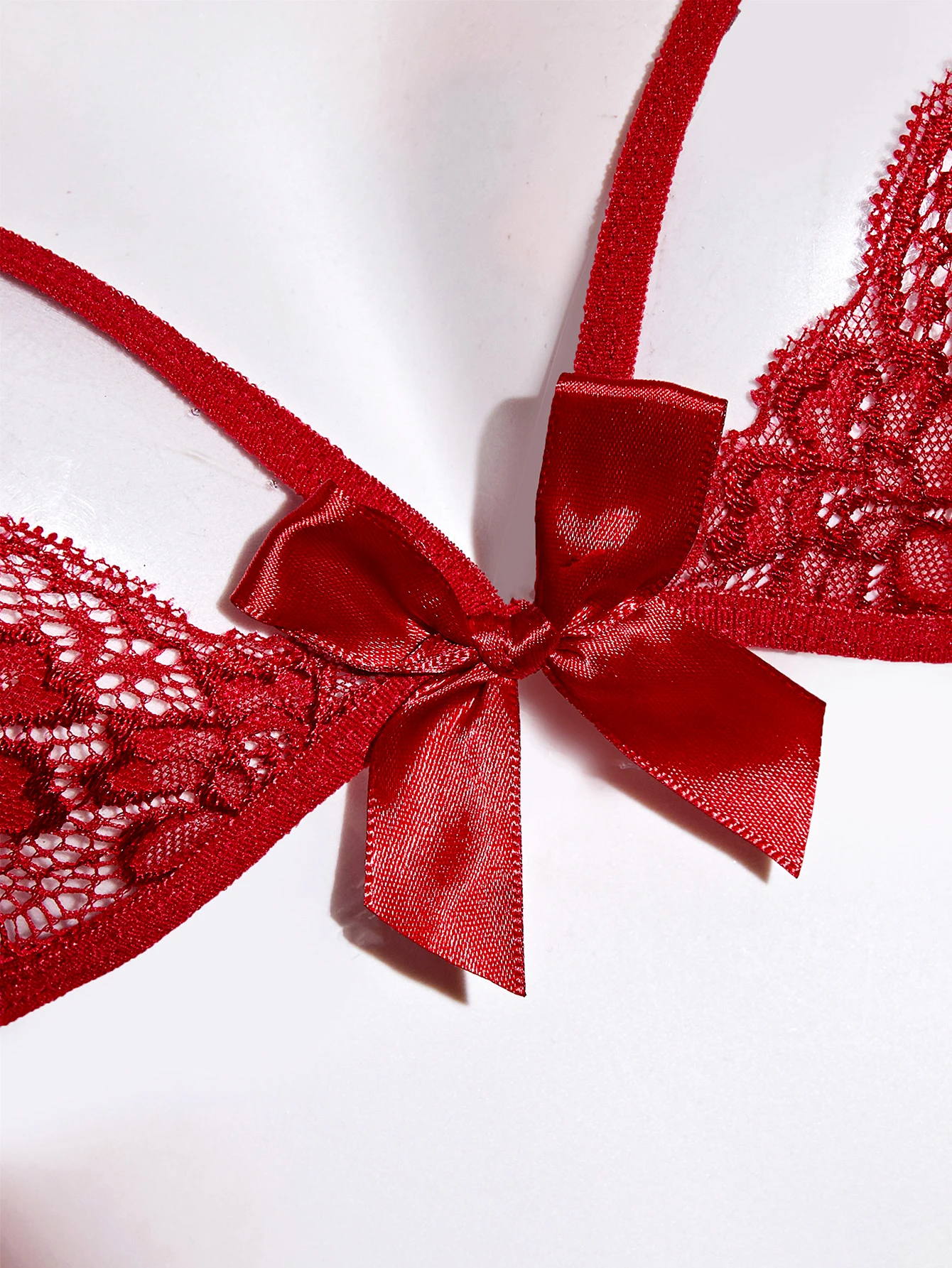 2PCS Women bow Bra Panties Set Sexy Lingeries Lace-up Strap Breathable Soft Thin Underwear