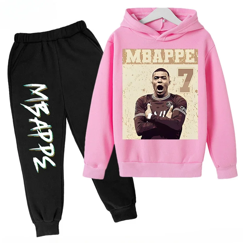 thumbnail image 1 of Ropa para niños Conjunto de sudadera con capucha para niños y pantalones de sudadera Conjunto deportivo de 2 piezas para niños y niñas Ropa estampada de Mbappé, 1 of 5