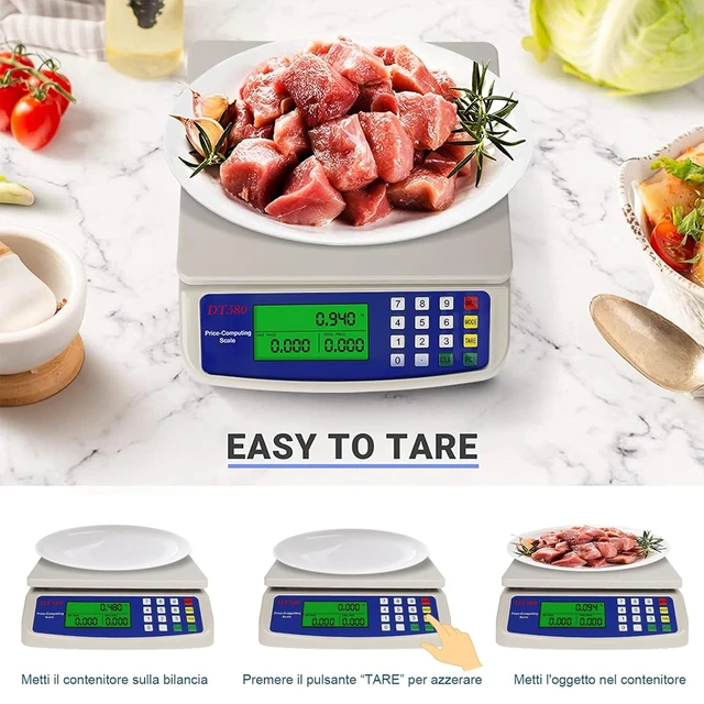 Bilancia elettronica da 30 kg/1 g Bilancia digitale LCD ad alta precisione Bilancia da cucina con piattaforma Bilancia per alimenti ricaricabile/batteria 3