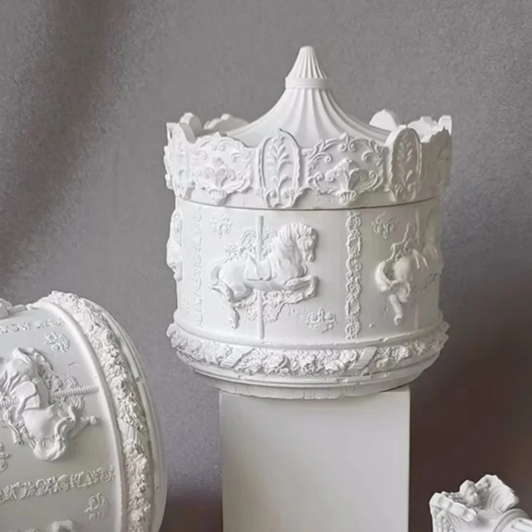 

Carousel Round Aromatic Vessel Mold Cement Storage Jar Concrete Creative Storage Box Silicone Moulds