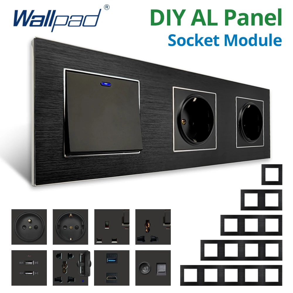 Wallpad DIY โมดูลสีดําแผงอลูมิเนียมผนังปลั๊กไฟปลั๊กไฟฟ้าฟังก์ชั่น Key ฟรีผสม 1