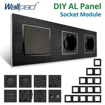 Wallpad DIY โมดูลสีดําแผงอลูมิเนียมผนังปลั๊กไฟปลั๊กไฟฟ้าฟังก์ชั่น Key ฟรีผสม 1