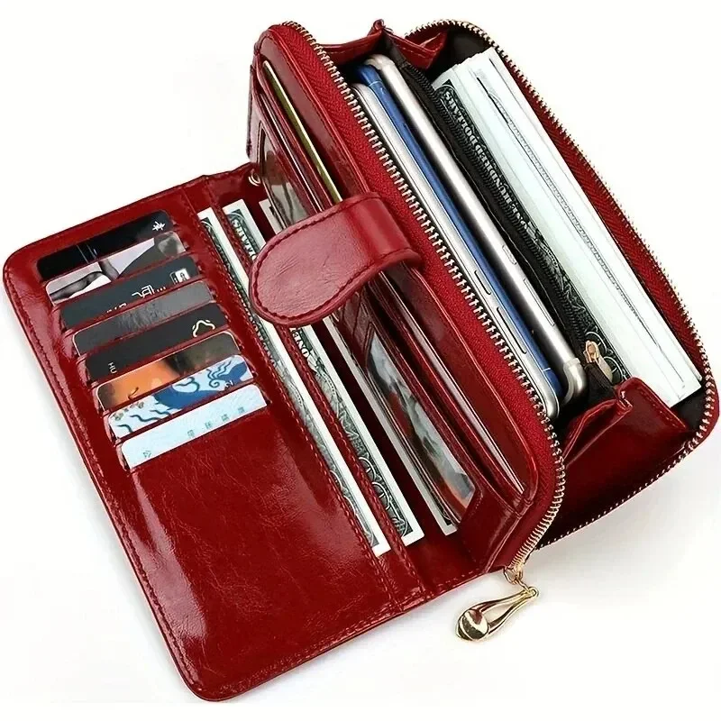 Women Wallet Vintage Oil Wax PU Leather Clutch Wallet Large Capacity Phone Purse Wristband Card Holder Pouch Bag women wallet