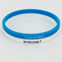 Set of 2 Men's Black and White Silicone Cross Wristbands - Durable Minimalist Spiritual Bracelets (Bluewhite)