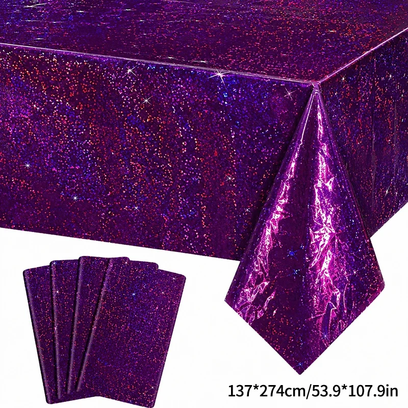Pink Sequin Table Runner - Iridescent Sparkle Table Decor Laser Sequined Table Runner Glitter Film Tablecloth Disposable Birthday Party Tablecloth Wedding Party Banquet Decoration 8
