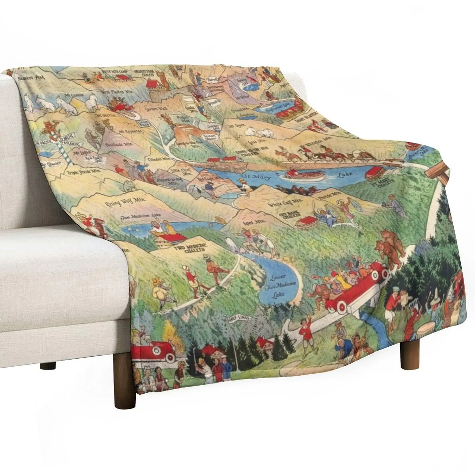 

Old Glacier National Park Map (1925) Vintage Montana Natural Reserve Atlas Throw Blanket Heavy Blanket
