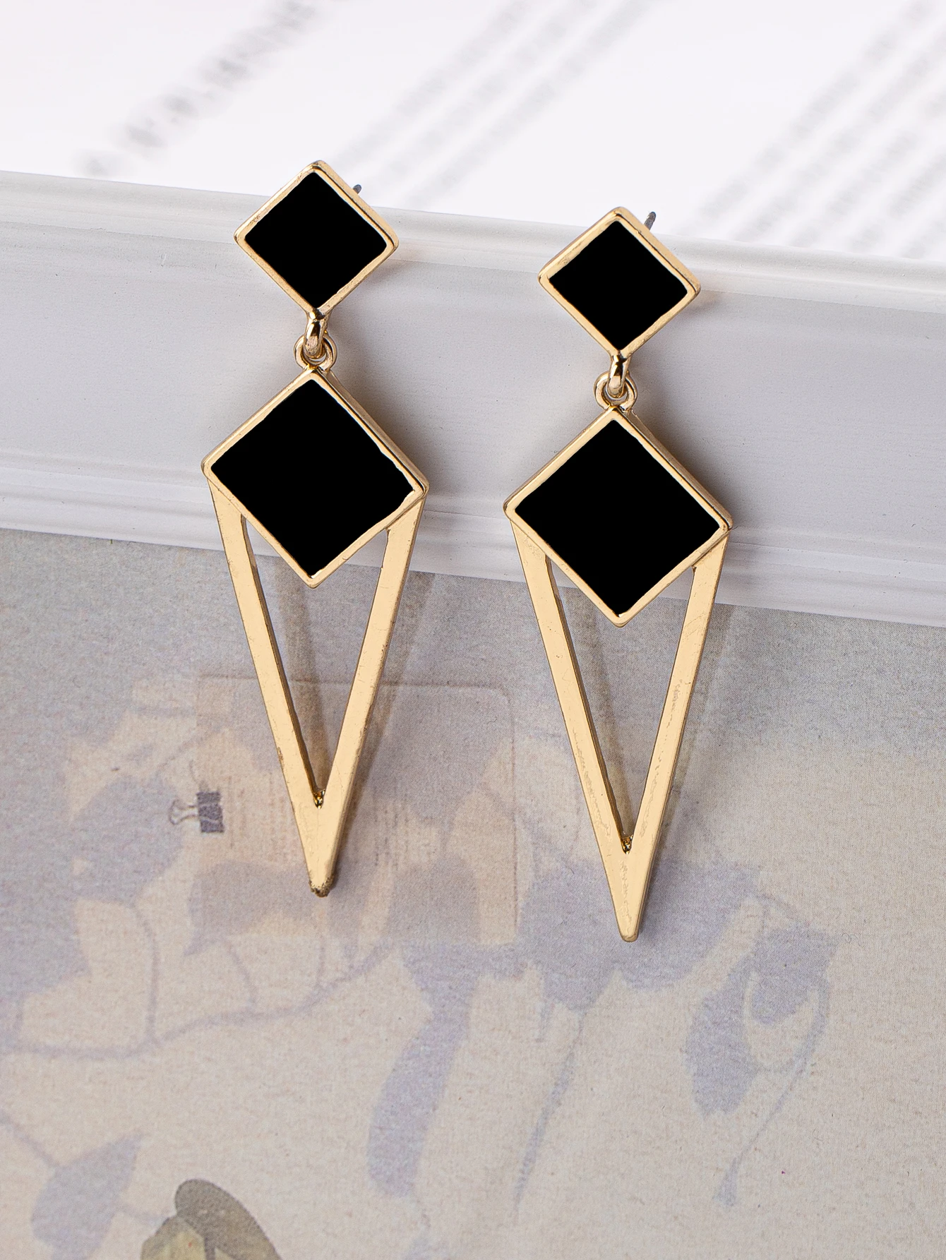 Diamond-Shaped Enamel Earrings — product detail 2