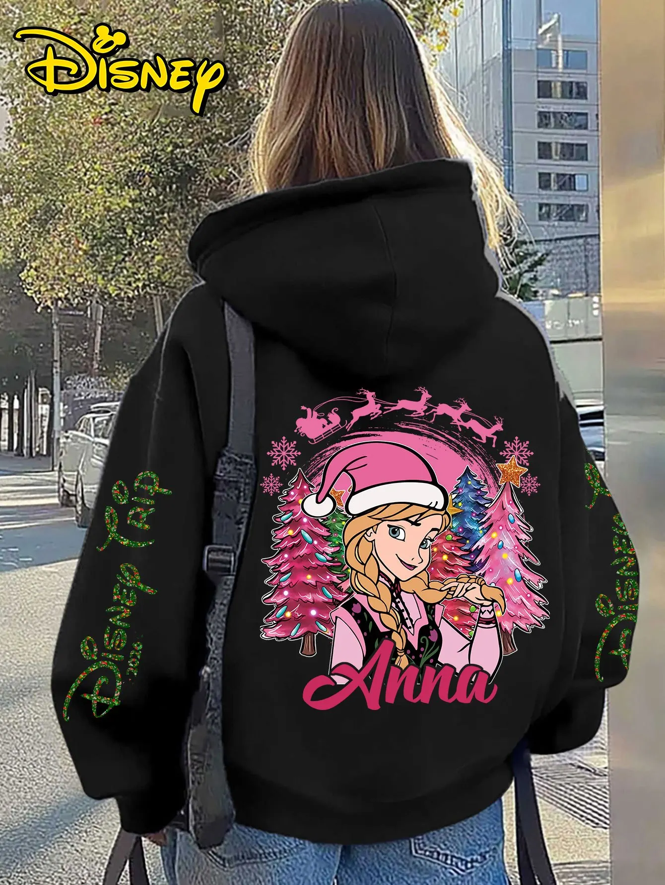 Disney Women & Princess Anna Hooded Sweatshirt Winter Clothing with Anna's Face Print, A Comfortable Hooded Christmas