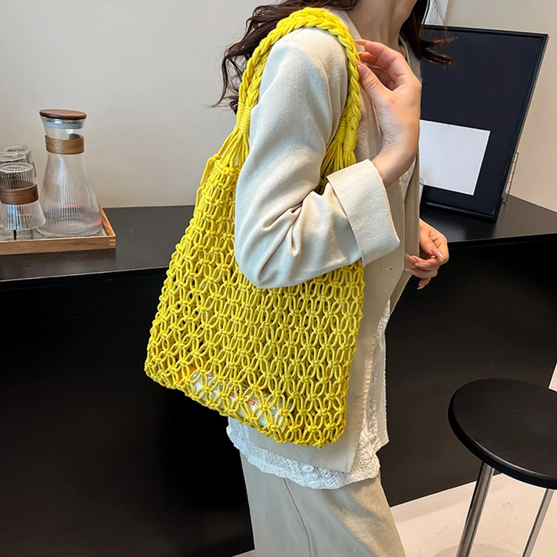 Hand-Woven Underarm Bags For Woman Hollow Handbag Female Shoulder Bags Large Capacity Handbag Travel Beach Tote Bag