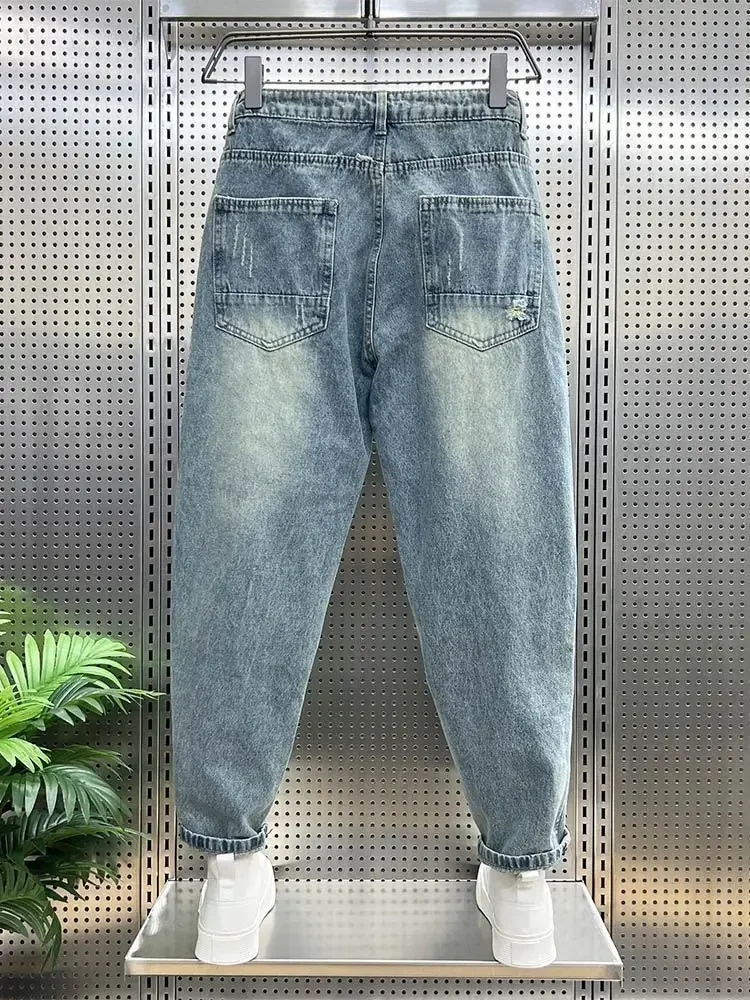 Men's Ripped Jeans Torn Broken Harem Cowboy Pants Spring Autumn Casual