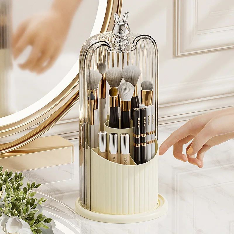 Rotating Birdcage Makeup Brush Organizer - 360° Spinning Cosmetic Holder, Compact Travel Case for Bathroom Vanity Countertop 5