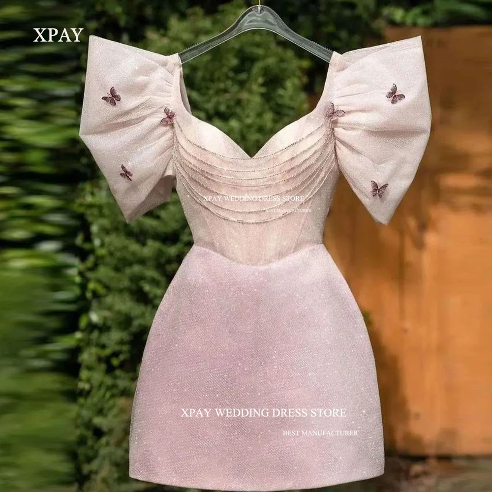 

XPAY Mini Evening Dresses Glitter Sequin Sweetheart Wiht Chain Butterflies Off The Shoulder Prom Gowns Cocktail Party Dress