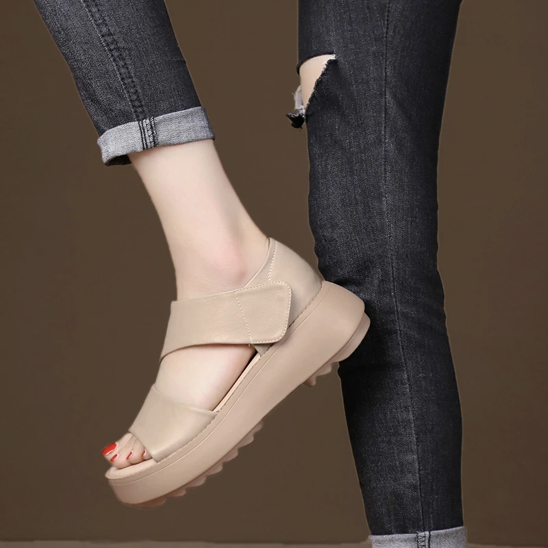 summer new wedge heel open toe casual luxury designer shoes sandals women's handmade re...